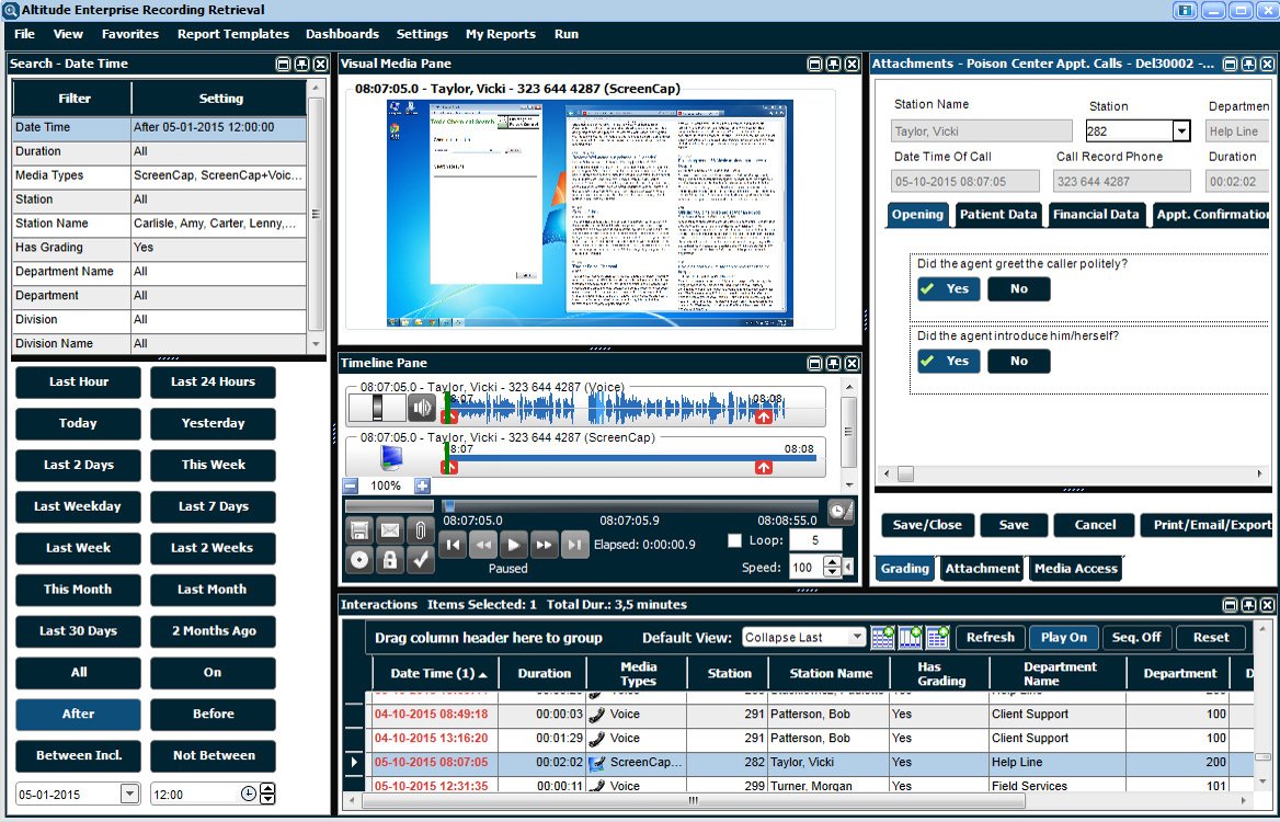 Altitude Enterprise Recording — call retrieval and quality management dashboard