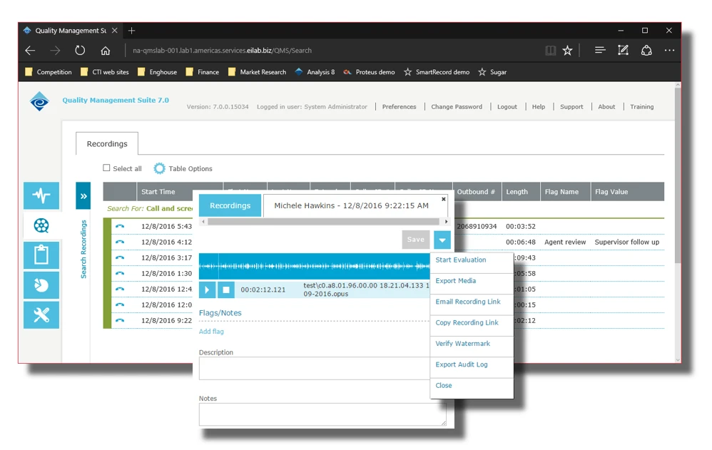 Altitude Quality Management Suite — recordings search and playback interface
