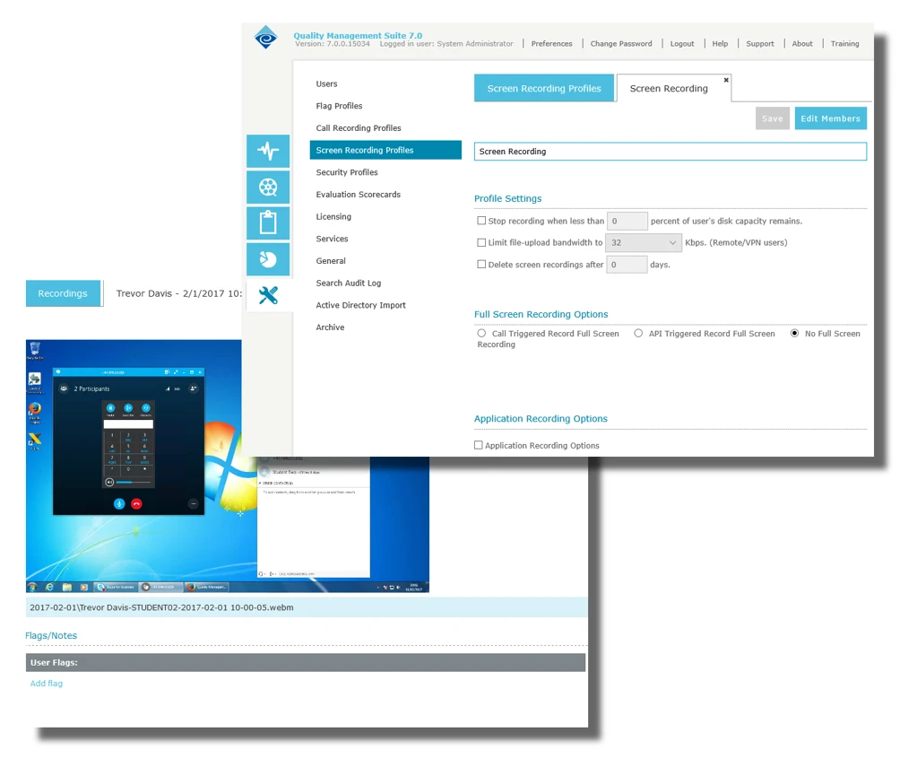 Altitude screen recording profiles and playback interface